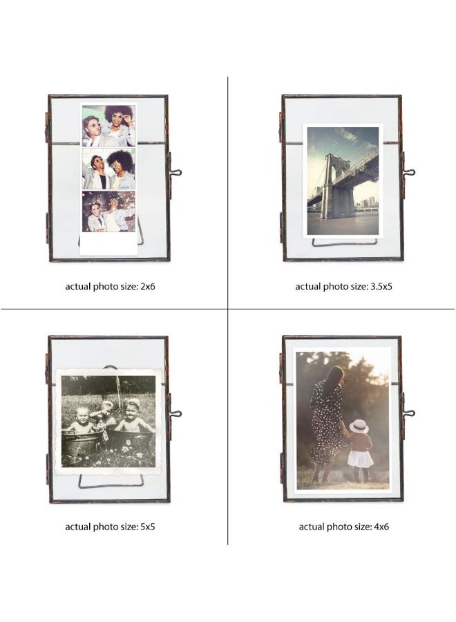 Isaac Jacobs 5x7 Antique Bronze Vintage Style Brass and Glass Metal Floating Picture Frame Vertical with Locket Closure for Photos Art  More Tabletop Display 5x7 Antique Bronze - Image 3