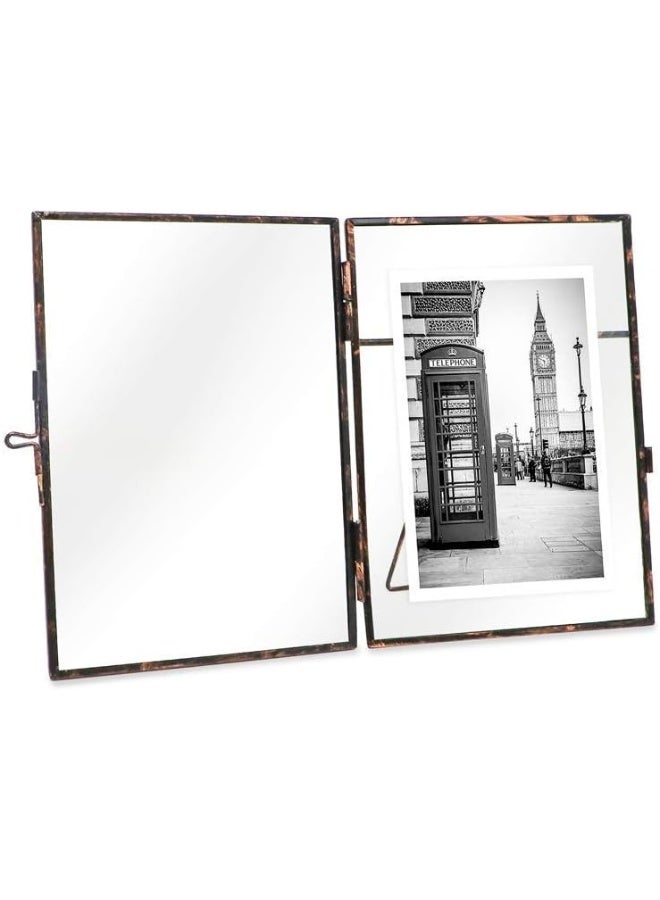 Isaac Jacobs 5x7 Antique Bronze Vintage Style Brass and Glass Metal Floating Picture Frame Vertical with Locket Closure for Photos Art  More Tabletop Display 5x7 Antique Bronze - Image 4