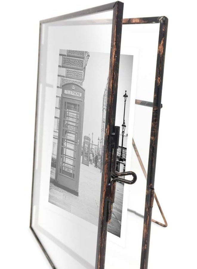 Isaac Jacobs 5x7 Antique Bronze Vintage Style Brass and Glass Metal Floating Picture Frame Vertical with Locket Closure for Photos Art  More Tabletop Display 5x7 Antique Bronze - Image 2