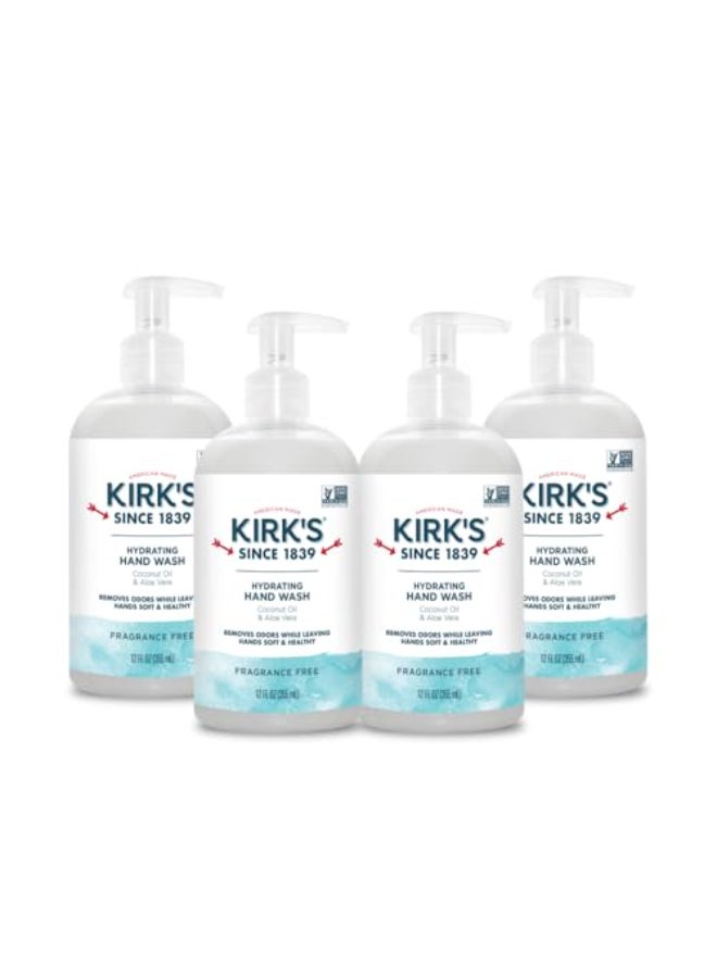 Kirk's Kirks Hydrating Hand Wash Made with Coconut Oil and Aloe Vera With Odor Neutralizing Technology To Help Eliminate Odors NonGMO Vegan Fragrance Free 12 Fl Oz 4 pack - Image 1