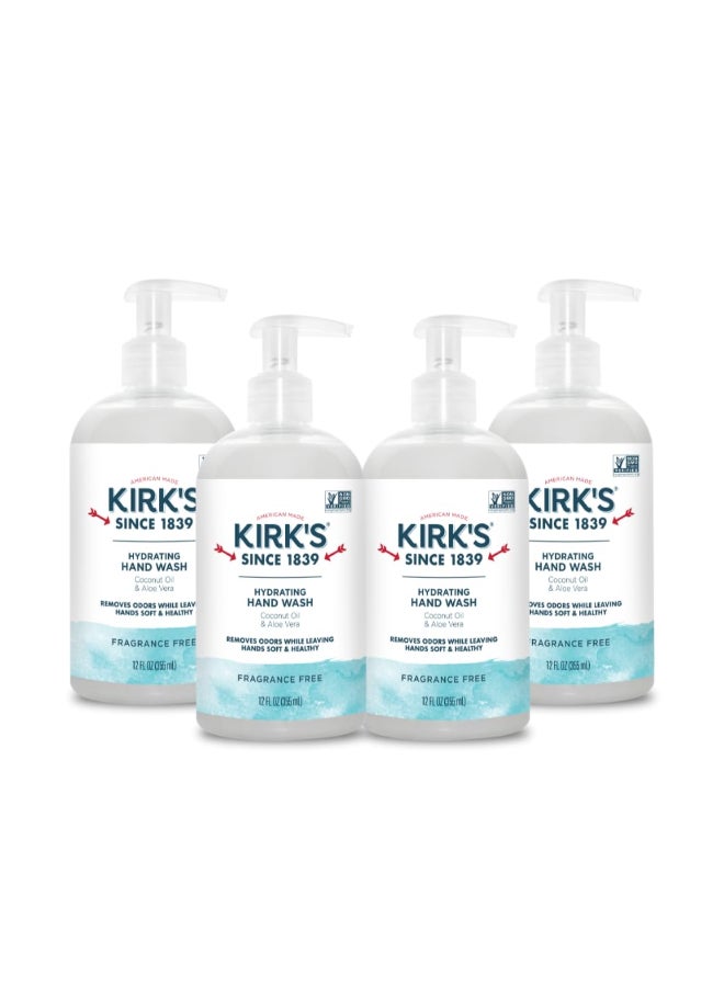 Kirk's Kirks Hydrating Hand Wash Made with Coconut Oil and Aloe Vera With Odor Neutralizing Technology To Help Eliminate Odors NonGMO Vegan Fragrance Free 12 Fl Oz 4 pack - Image 3