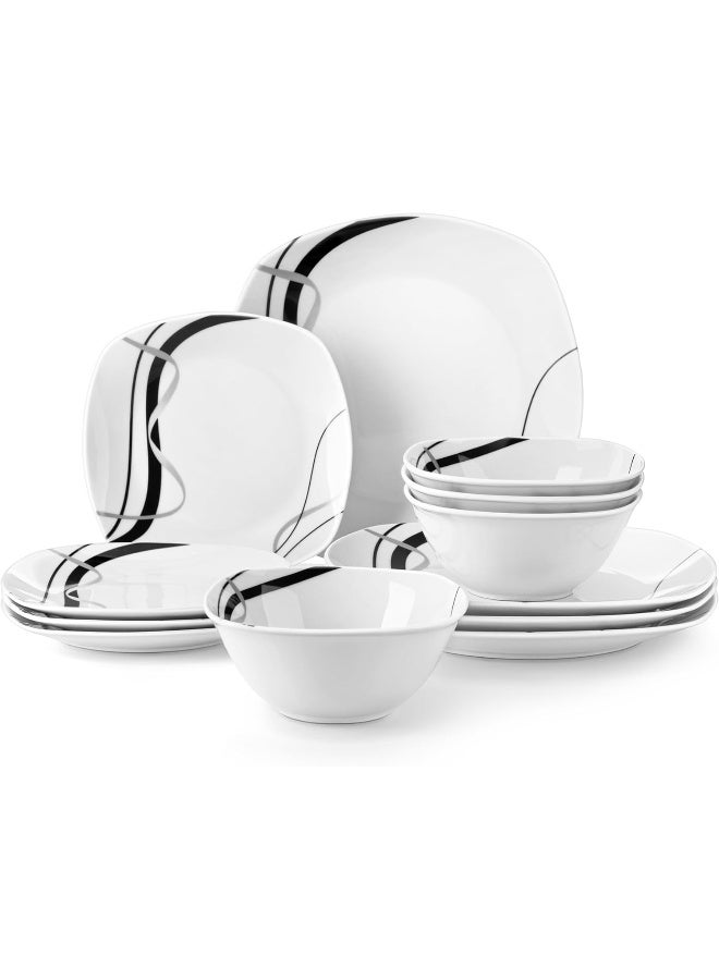 VEWEET طقم أدوات المائدة من فيويت بورسلين 12 قطعة بما في ذلك أطباق العشاء وأطباق الحلوى وأوعية الحبوب سلسلة فيونا - Image 1