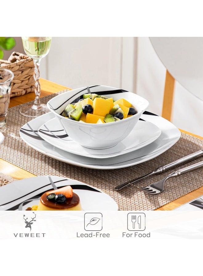 VEWEET طقم أدوات المائدة من فيويت بورسلين 12 قطعة بما في ذلك أطباق العشاء وأطباق الحلوى وأوعية الحبوب سلسلة فيونا - Image 4
