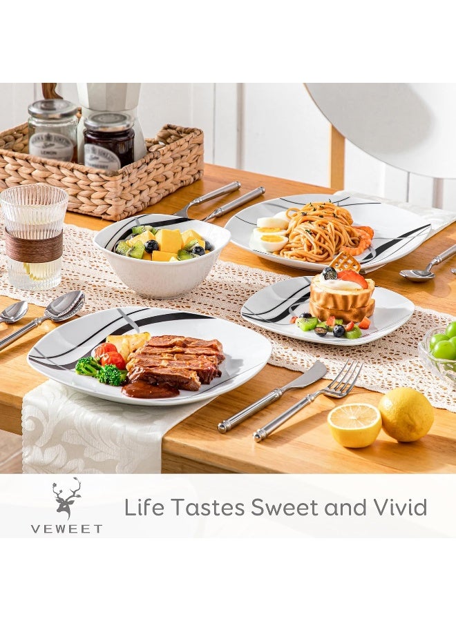 VEWEET طقم أدوات المائدة من فيويت بورسلين 12 قطعة بما في ذلك أطباق العشاء وأطباق الحلوى وأوعية الحبوب سلسلة فيونا - Image 3