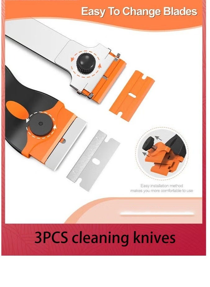 Blade scraper, 3-piece scraper tool, with 30 plastic blades and 30 metal razor blades, two-in-one cleaning scraper for removing labels, registration stickers, tones, grease on windshields, electrical appliances, and glass - Image 4