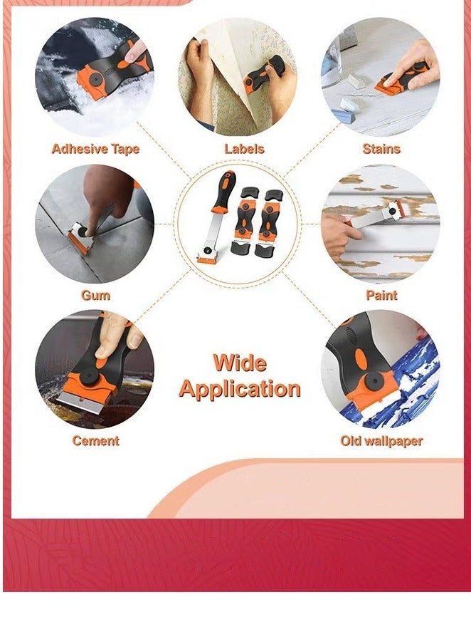 Blade scraper, 3-piece scraper tool, with 30 plastic blades and 30 metal razor blades, two-in-one cleaning scraper for removing labels, registration stickers, tones, grease on windshields, electrical appliances, and glass - Image 3