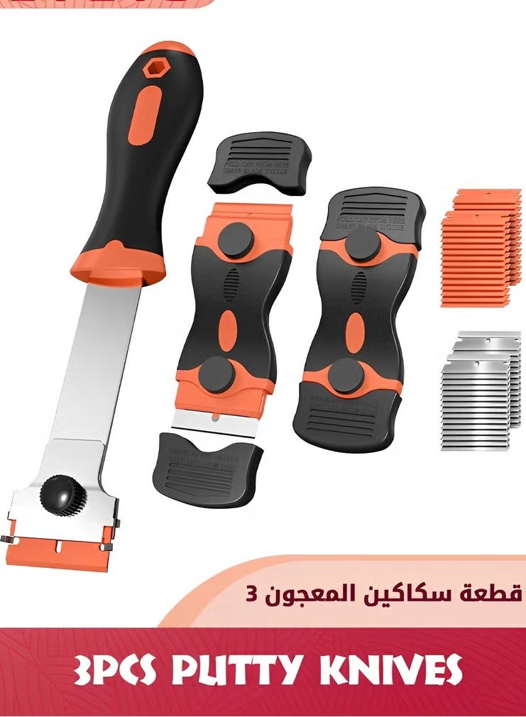 Razor Blade Scraper,3 Pack Razor Scraper Tool With 30 Plastic And 30 Metal Razor Blades,2-In-1 Cleaning Scraper For Removing Label,Registration Sticker,Tint,Grease From Windshield,Appliance,Glass  - Image 1