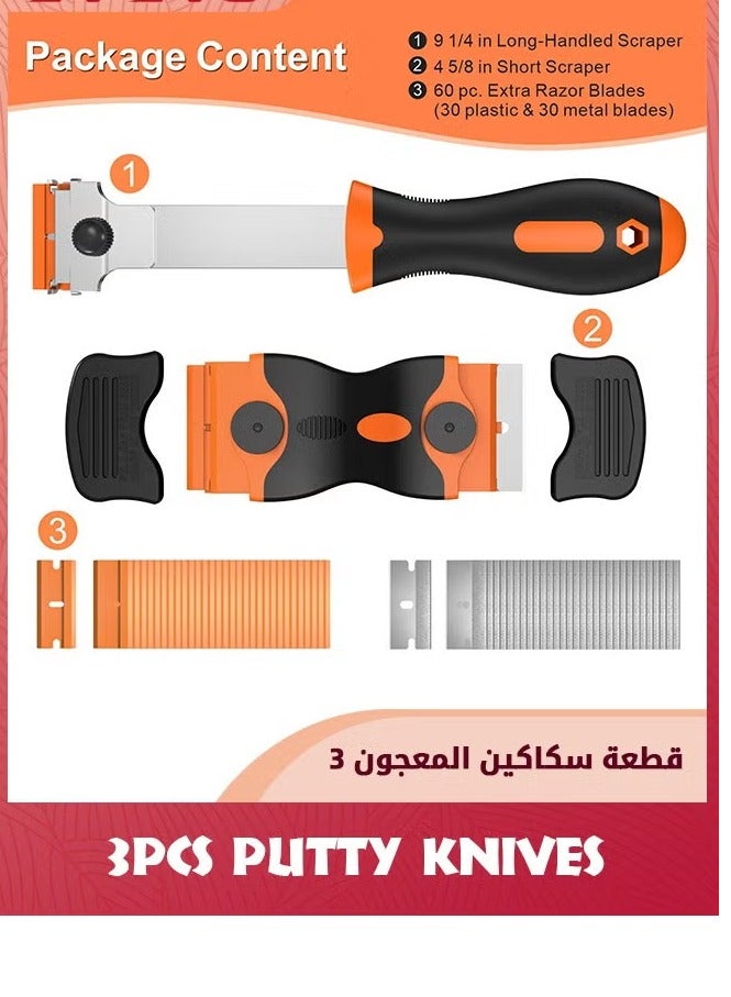 Razor Blade Scraper,3 Pack Razor Scraper Tool With 30 Plastic And 30 Metal Razor Blades,2-In-1 Cleaning Scraper For Removing Label,Registration Sticker,Tint,Grease From Windshield,Appliance,Glass  - Image 2