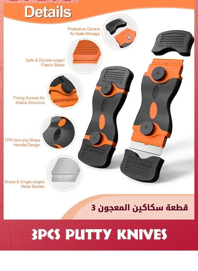 Razor Blade Scraper,3 Pack Razor Scraper Tool With 30 Plastic And 30 Metal Razor Blades,2-In-1 Cleaning Scraper For Removing Label,Registration Sticker,Tint,Grease From Windshield,Appliance,Glass  - Image 4