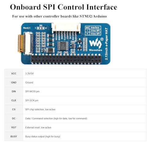 Waveshare 2.13inch E-Ink Display HAT V4 Version, Black/White Two-Color 250x122 Pixel E-Paper Module for Raspberry Pi 5/ 4B/3B+/3B/2B/A+/Zero W/WH/Zero 2 W/Jetson Nano SPI Interface, Support Partial Refresh - Image 4