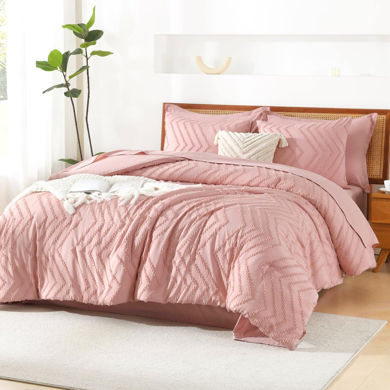 Litanika Blush Pink California King Size Comforter Set With Sheets - 7 Pieces Bed In A Bag California King Boho Tufted Complete Beddding Sets With Comforter  Sheets  Pillowcases & Shams - Image 2