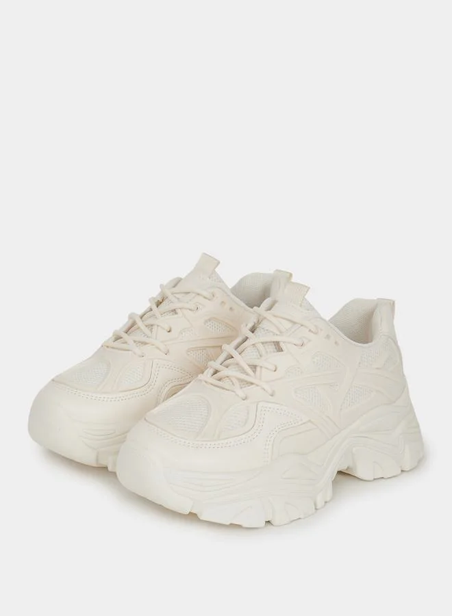 ستايلي Textured Lace Up Chunky Sole Sneakers