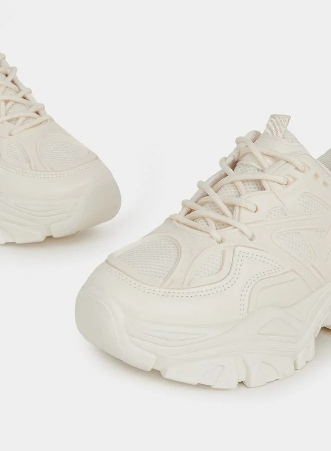 ستايلي Textured Lace Up Chunky Sole Sneakers