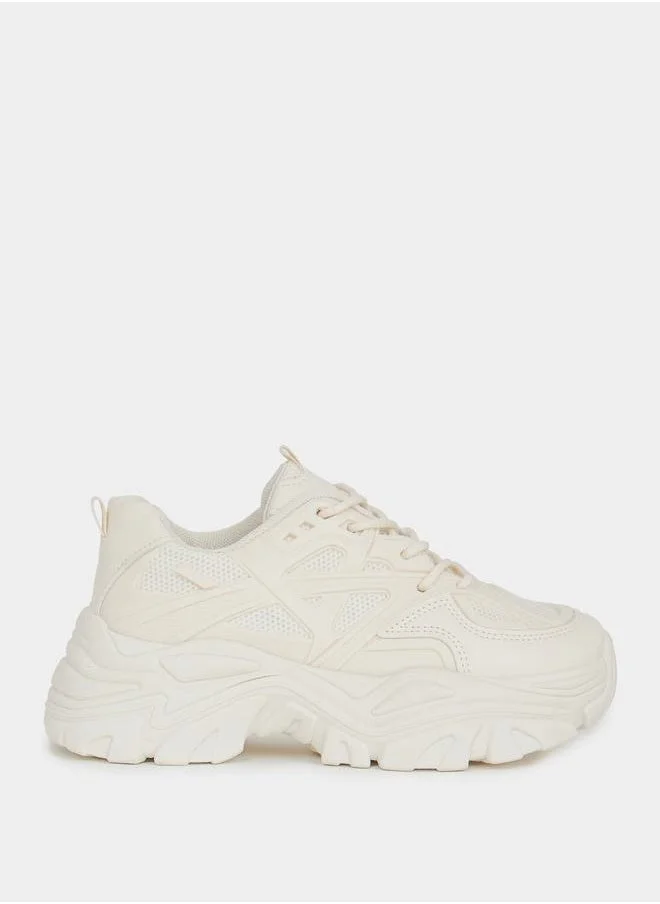 ستايلي Textured Lace Up Chunky Sole Sneakers