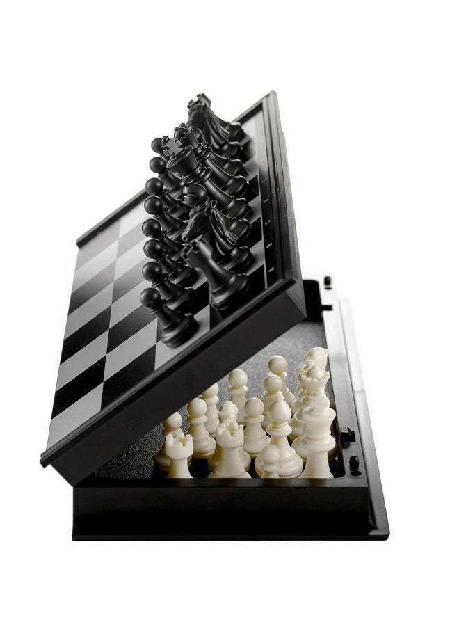 INOVERA (LABEL) INOVERA (LABEL) Chess Board Set with Magnetic Pawns - Foldable Travel Friendly Games for Kids, Adults (Black and White)  - Image 1
