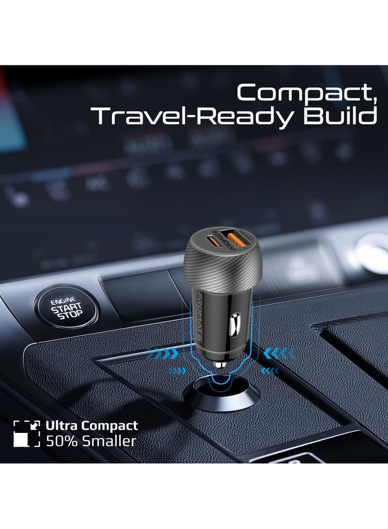 PROMATE DriveGear-PD33Ci 33W USB-C Power Delivery Car Charger with 18W QC 3.0, Dual Port Fast Charging Adapter, Mini Design, Overheat & Surge Protection, USB-C & USB-A for iPhone, Samsung And More - Black - Image 4