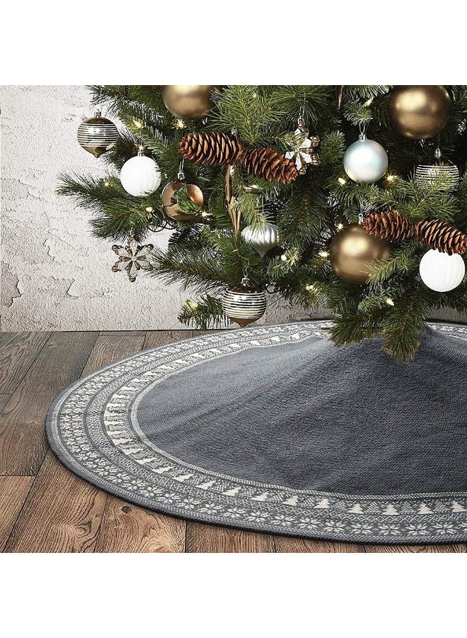 Dremisland Dremisland Christmas Tree Skirt, Knitted Snowflake and Xmas Tree Pattern Thick Heavy Yarn Knit for A Warm Xmas Holiday Decoration (36inch/90cm, Grey)  - Image 1