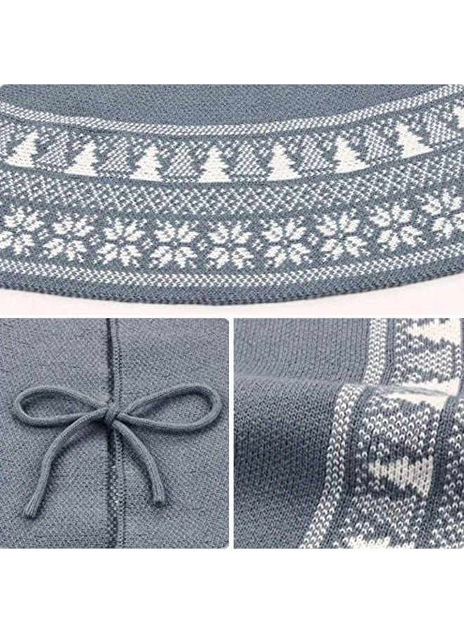 Dremisland Dremisland Christmas Tree Skirt, Knitted Snowflake and Xmas Tree Pattern Thick Heavy Yarn Knit for A Warm Xmas Holiday Decoration (36inch/90cm, Grey)  - Image 4