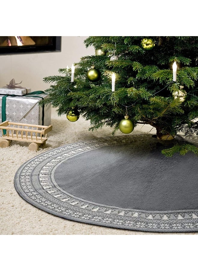 Dremisland Dremisland Christmas Tree Skirt, Knitted Snowflake and Xmas Tree Pattern Thick Heavy Yarn Knit for A Warm Xmas Holiday Decoration (36inch/90cm, Grey)  - Image 5