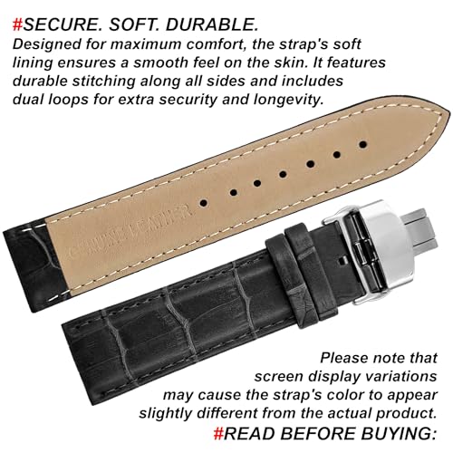 DBLACK ''HOOK'' Leather Watch Strap with Butterfly Lock, Bamboo Design Pattern Full Padded Watch Belt // For 18mm, 20mm, 22mm, or 24mm Watch Band (Choose Your Size & Color) (Black, 20mm) - Image 4
