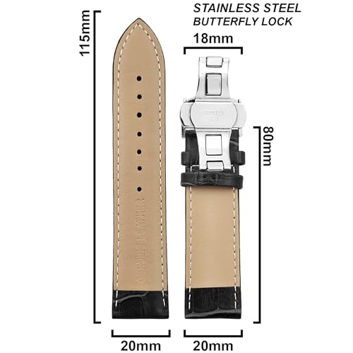 DBLACK ''HOOK'' Leather Watch Strap with Butterfly Lock, Bamboo Design Pattern Full Padded Watch Belt // For 18mm, 20mm, 22mm, or 24mm Watch Band (Choose Your Size & Color) (Black, 20mm) - Image 2