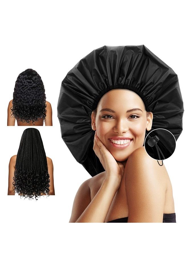 Auban Extra Large Shower Cap, Waterproof Reusable Hair Cap, XL Satin Lined Shower Bonnet for Women Men Thick Long Hair, Braids, Dreadlocks(Adjustable) - Image 1
