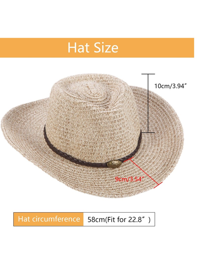 Cowboy Hat with String Foldable Summer Sun Protection Straw Beach Hats Wide Brim Adjustable Drawstring for Wedding Stage Performance Country - Image 5