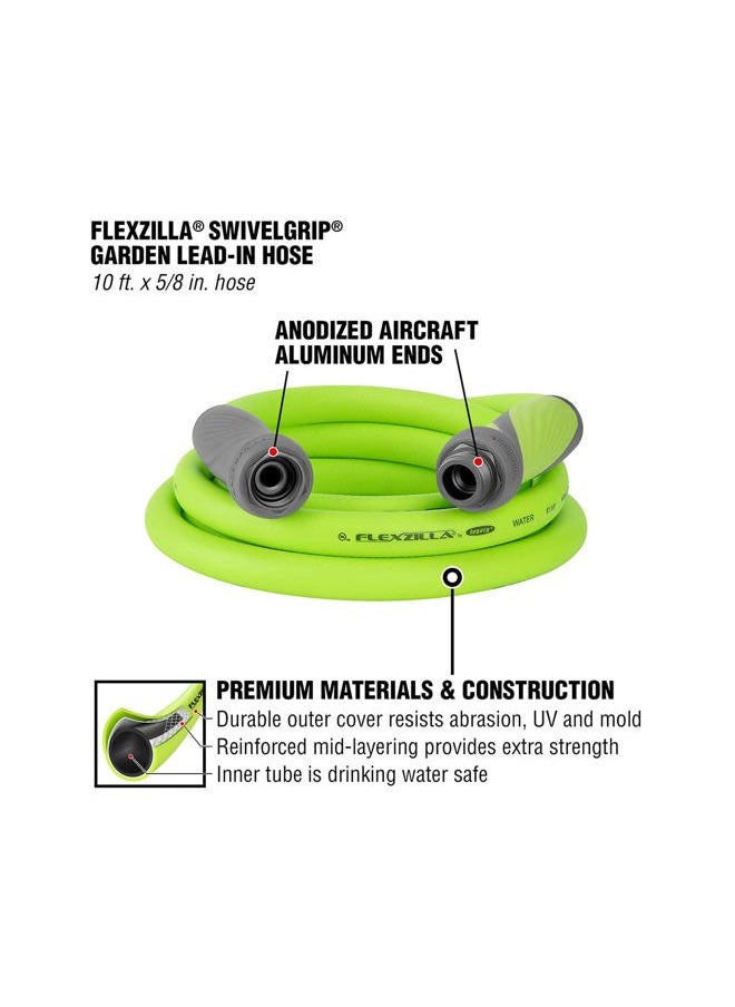 Flexzilla Garden Lead-in Hose with SwivelGrip, 5/8 in. x 10 ft., Heavy Duty, Lightweight, Drinking Water Safe, ZillaGreen - HFZG510YWS-E  - Image 2
