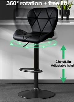 CityRiya-Long Bar Stools Set of 2 Black Dining Chair Swivel Bar Chairs Adjustable Counter Height BarStools with Back Leather Upholstered Bar Chair Swivel Stools for Bar, Kitchen, Dining Room (2, Black)  - Image 3