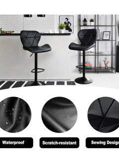 CityRiya-Long Bar Stools Set of 2 Black Dining Chair Swivel Bar Chairs Adjustable Counter Height BarStools with Back Leather Upholstered Bar Chair Swivel Stools for Bar, Kitchen, Dining Room (2, Black)  - Image 4