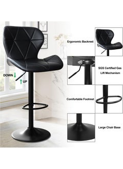 CityRiya-Long Bar Stools Set of 2 Black Dining Chair Swivel Bar Chairs Adjustable Counter Height BarStools with Back Leather Upholstered Bar Chair Swivel Stools for Bar, Kitchen, Dining Room (2, Black)  - Image 5