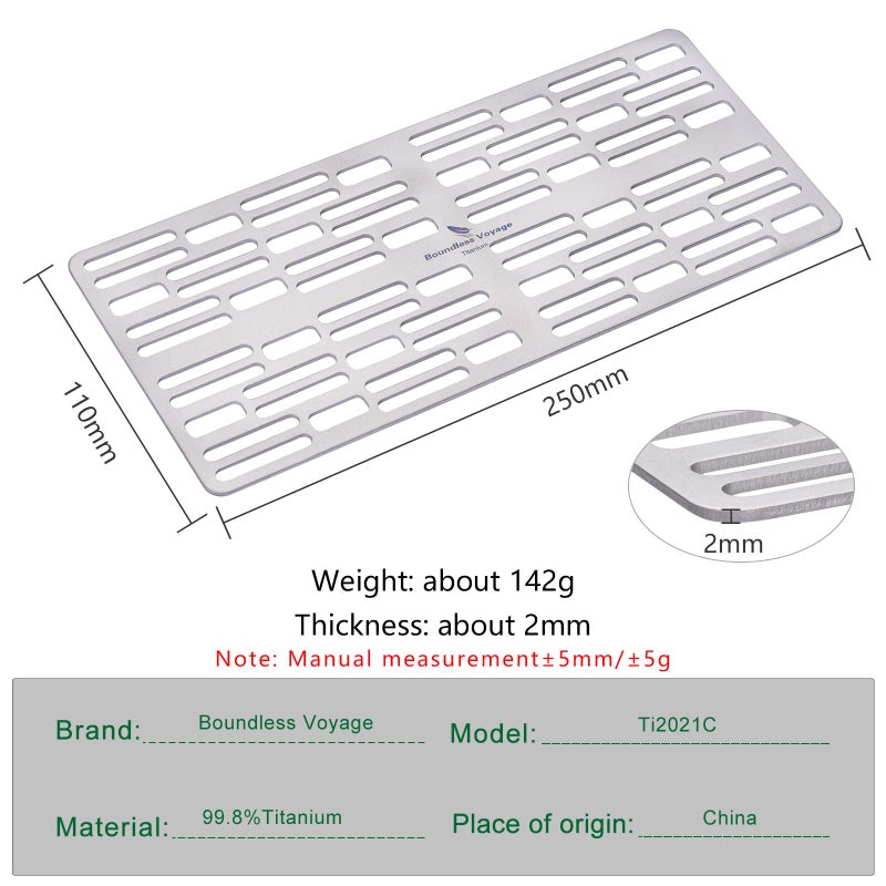 iBasingo Mini Outdoor Titanium Grill Plate Camping Ultralight Baking Cooling Rack Heavy Duty Cooking Roasting Kitchen Utensils Backpacking Hiking Travel Portable Charcoal BBQ Kit Ti2021C - Image 3