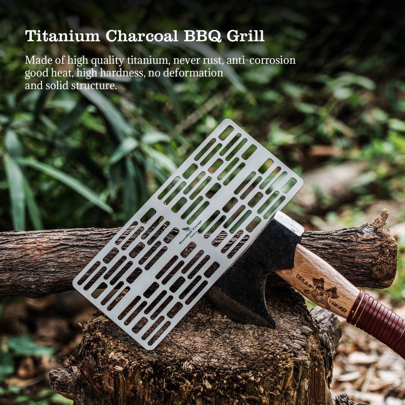 iBasingo Mini Outdoor Titanium Grill Plate Camping Ultralight Baking Cooling Rack Heavy Duty Cooking Roasting Kitchen Utensils Backpacking Hiking Travel Portable Charcoal BBQ Kit Ti2021C - Image 2