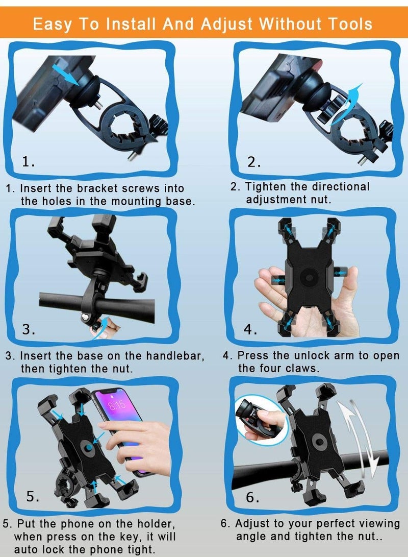 Shock Absorption Phone Holder - [Upgrade] Motorcycle Phone Holder, Bicycle Riding Phone Holder, 360 ° Rotation Adjustment, Suitable For Iphone 3.5-6.8 Inch Smartphones, Black - Image 5