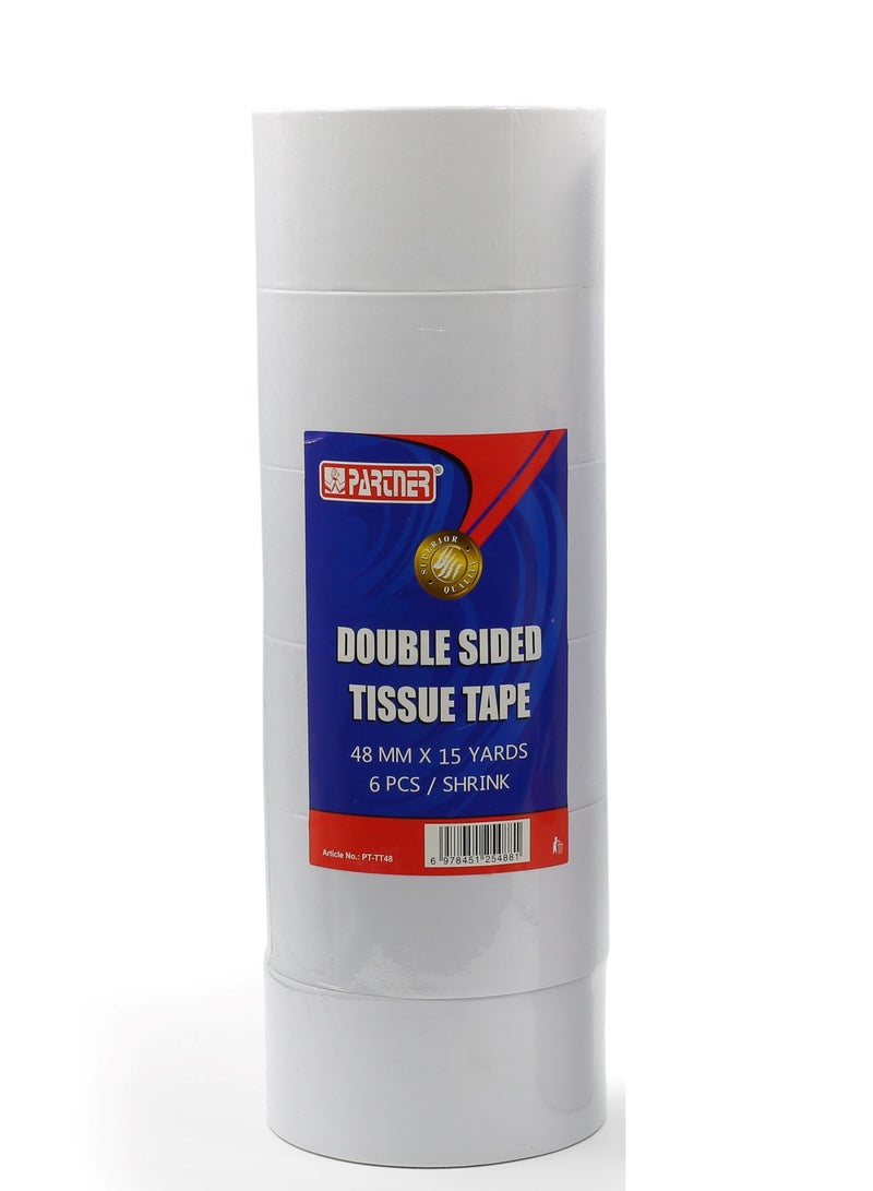 PARTNER 6-Piece Double Sided Tissue Tape 48mm Width  - Image 1