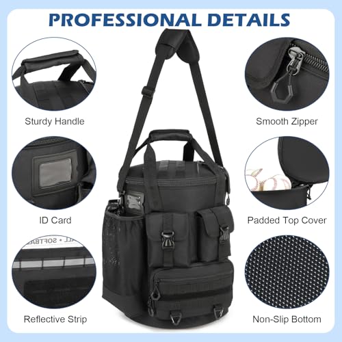 SunForMorning Baseball Bucket Bag - Baseball Coaching Accessories Organizer, Softball Bucket Bag with Insulation Pocket, Anti-Slip Bottom for Bat, Gloves, Scoreboards, Black - Image 5