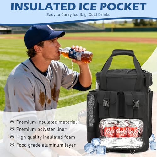 SunForMorning Baseball Bucket Bag - Baseball Coaching Accessories Organizer, Softball Bucket Bag with Insulation Pocket, Anti-Slip Bottom for Bat, Gloves, Scoreboards, Black - Image 3