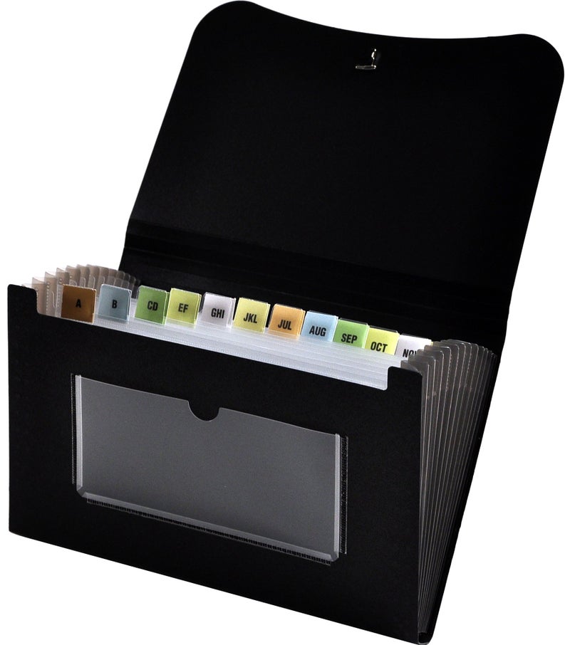 Lion 13-Pocket Small Ex panding File, 5-3/4 x 8-1/2 Inches, Black, 1 File (94300-BK) - Image 1