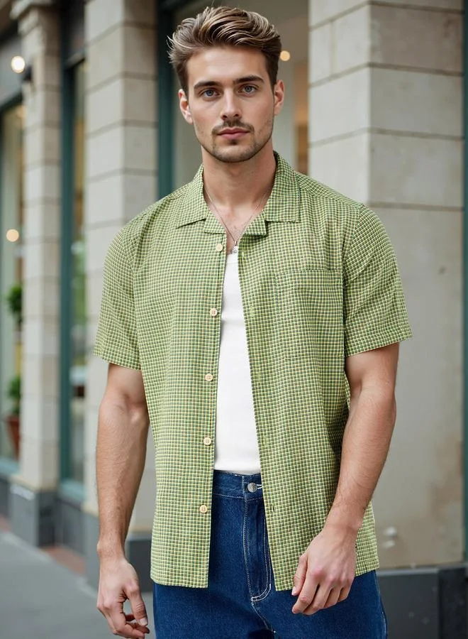 Lee Cooper Regular Fit Checked Collared Shirt with Chest Pocket