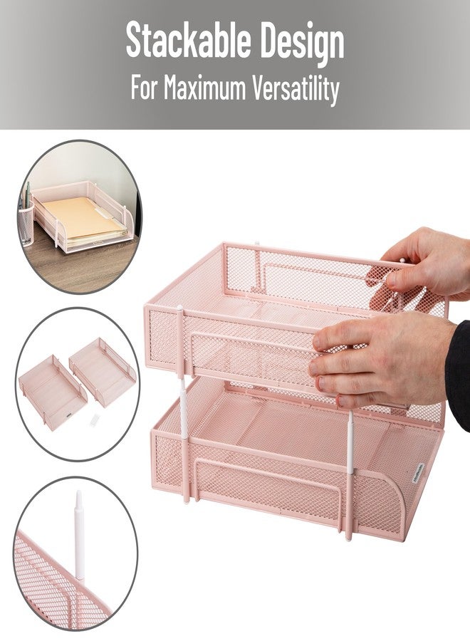 Mind Reader Stackable Paper Tray, Desktop Organizer, File Storage, Office, Metal Mesh, 2 Pcs, Pink - Image 4