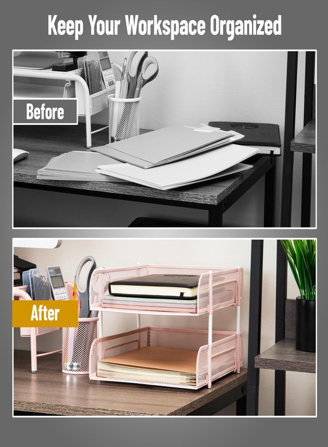 Mind Reader Stackable Paper Tray, Desktop Organizer, File Storage, Office, Metal Mesh, 2 Pcs, Pink - Image 5