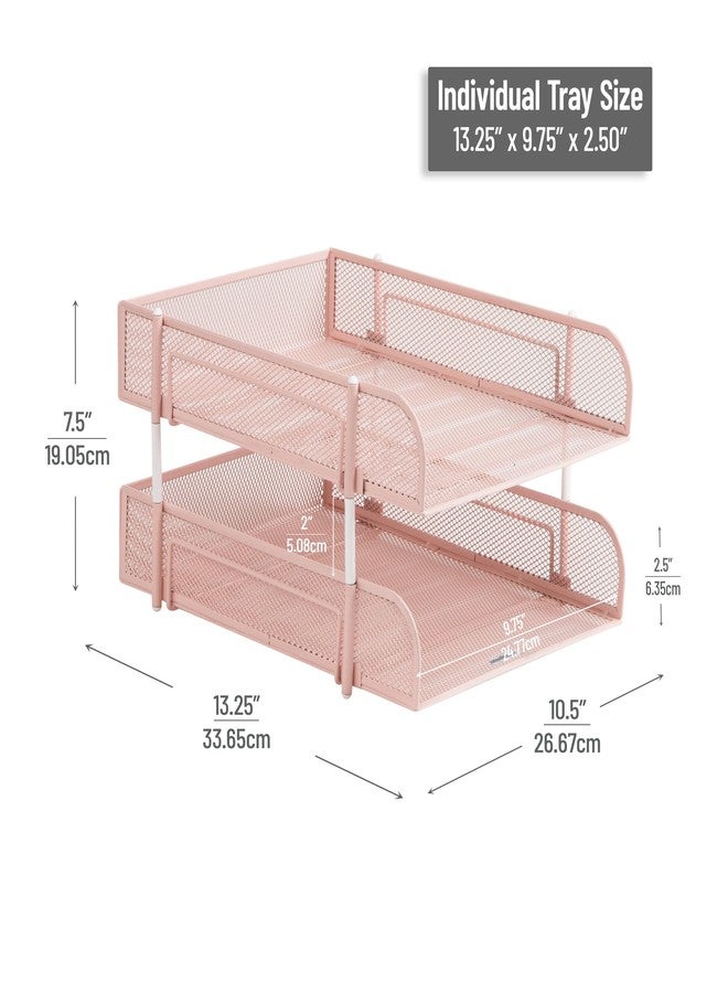 Mind Reader Stackable Paper Tray, Desktop Organizer, File Storage, Office, Metal Mesh, 2 Pcs, Pink - Image 3