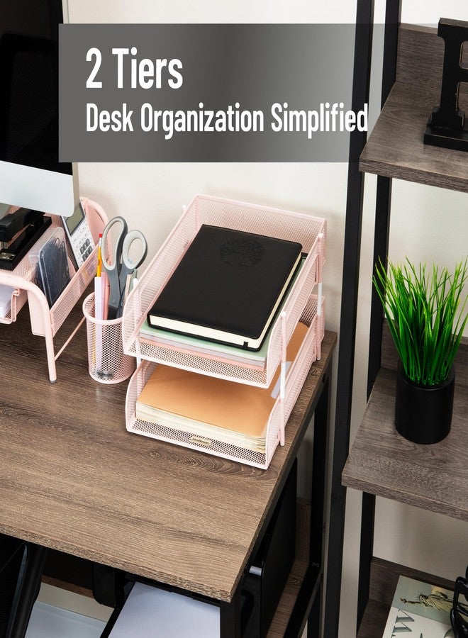 Mind Reader Stackable Paper Tray, Desktop Organizer, File Storage, Office, Metal Mesh, 2 Pcs, Pink - Image 2