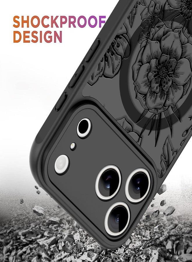 أو أو كيه جراب OOK المغناطيسي لهاتف iPhone 17 Pro Max (6.9 بوصة) - غطاء نحيف شفاف غير لامع بتصميم زهرة الفاوانيا السوداء [متوافق مع MagSafe] حماية للكاميرا، خفيف الوزن وأنيق - Image 3