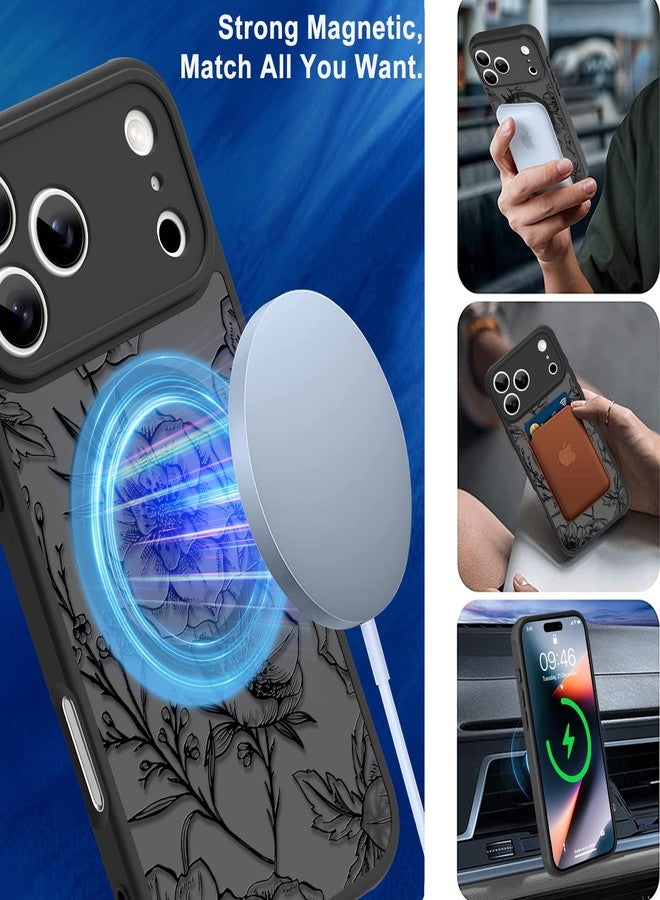 أو أو كيه جراب OOK المغناطيسي لهاتف iPhone 17 Pro Max (6.9 بوصة) - غطاء نحيف شفاف غير لامع بتصميم زهرة الفاوانيا السوداء [متوافق مع MagSafe] حماية للكاميرا، خفيف الوزن وأنيق - Image 5