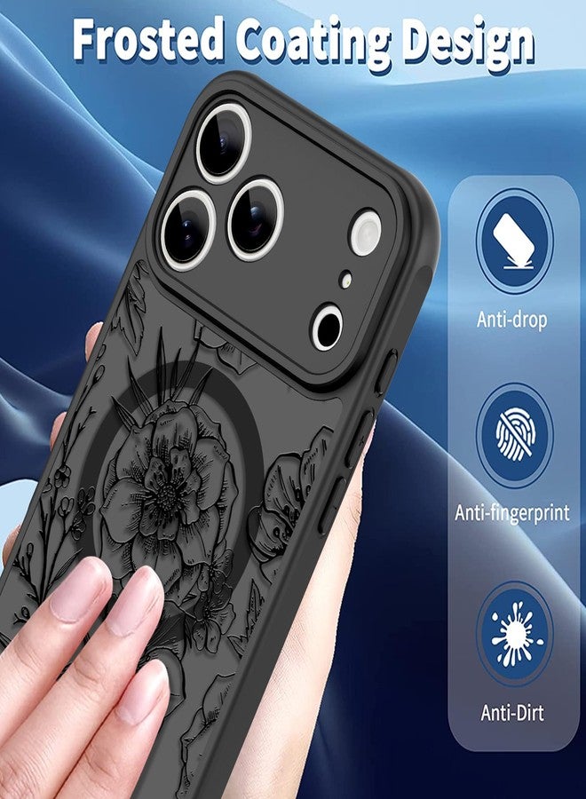 أو أو كيه جراب OOK المغناطيسي لهاتف iPhone 17 Pro Max (6.9 بوصة) - غطاء نحيف شفاف غير لامع بتصميم زهرة الفاوانيا السوداء [متوافق مع MagSafe] حماية للكاميرا، خفيف الوزن وأنيق - Image 2