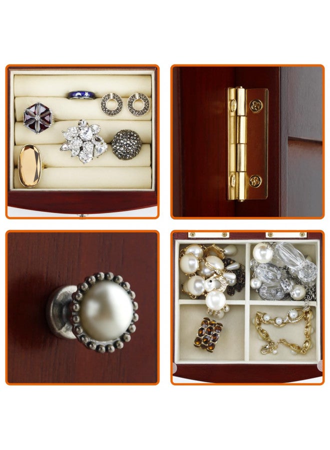 RR ROUND RICH DESIGN Jewelry Box - Made of Solid Wood with Tower Style 4 Drawers Organizer and 2 Separated Open Doors on 2 Sides and Large Mirror Brown - Image 3