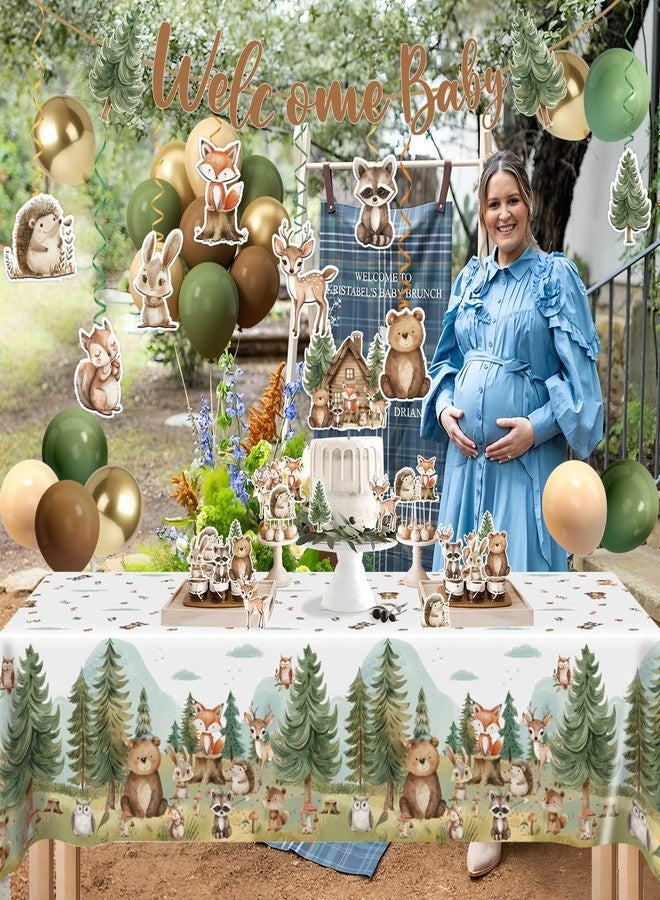 Heboland 192Pcs Woodland Baby Shower Decorations Plates Set, Woodland Animals Themed Baby Shower Plates Napkins Cups Forks Tablecloth Balloons Banner Hanging Swirls Cupcake Toppers, 25 Guests - Image 4