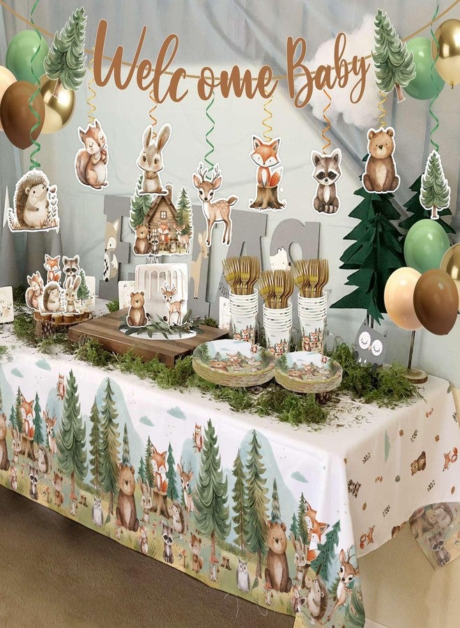 Heboland 192Pcs Woodland Baby Shower Decorations Plates Set, Woodland Animals Themed Baby Shower Plates Napkins Cups Forks Tablecloth Balloons Banner Hanging Swirls Cupcake Toppers, 25 Guests - Image 5