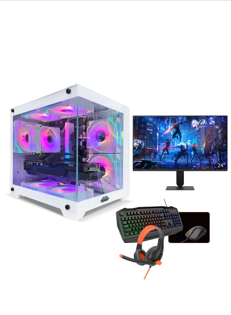Arab Gamers NOVA All In One Bundle Gaming PC, Intel Core i5-12400F, AMD 580, 16GB RAM, 1TB SSD, 24" FHD Monitor-Keyboard, Mouse & Headphone set, WIFI Ready, Window 11 Pro, RGB Gaming Case White - Image 1